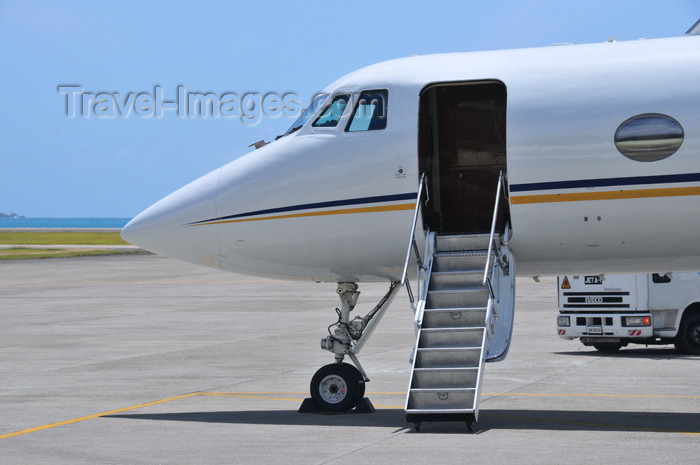 seychelles150: Mahe, Seychelles: Grumman G-1159 Gulfstream II-SP ZS-LOG (cn 19) - front with open door - Seychelles International Airport - SEZ - photo by M.Torres - (c) Travel-Images.com - Stock Photography agency - Image Bank