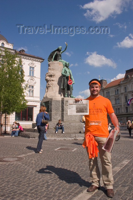 slovenia101: Student promoting upcoming protest in Presernov trg, Ljubljana, Slovenia - photo by I.Middleton - (c) Travel-Images.com - Stock Photography agency - Image Bank