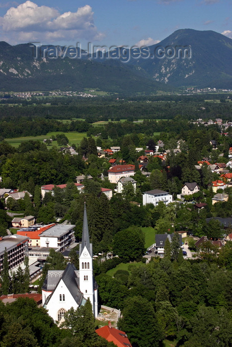 slovenia158: Slovenia - View across Bled to church of Saint Martin from Castle - photo by I.Middleton - (c) Travel-Images.com - Stock Photography agency - Image Bank