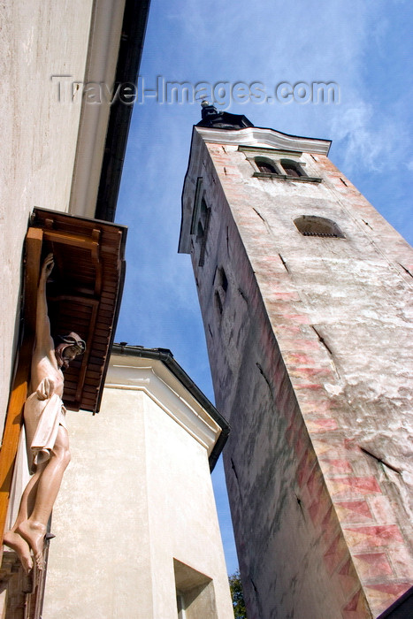 slovenia175: Slovenia - Campanile and Statue of Jesus at the entrance to the island church on Lake Bled - photo by I.Middleton - (c) Travel-Images.com - Stock Photography agency - Image Bank