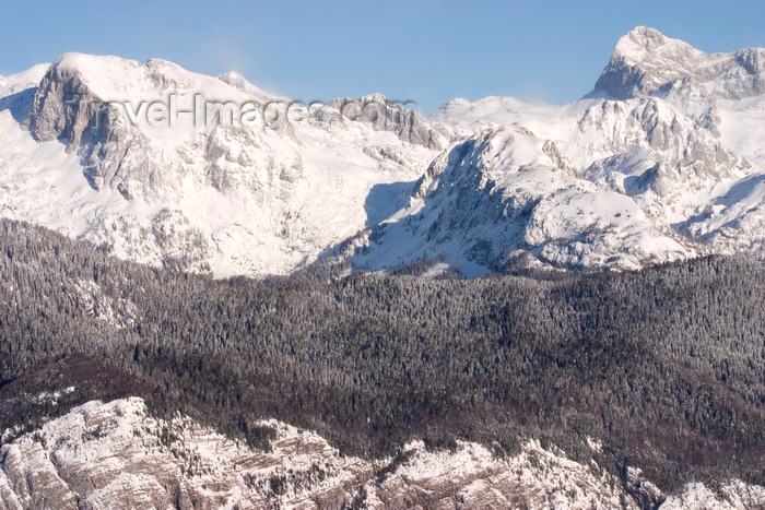 slovenia190: Slovenia - Triglav mountain, seen in the Slovenian coat of arms, the highest peak in Julian Alps, 2864 m and Bohinj Valley seen from Vogel Mountain ski resort - photo by I.Middleton - (c) Travel-Images.com - Stock Photography agency - Image Bank