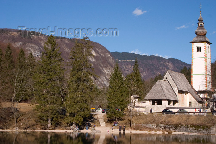 slovenia194: Slovenia - Ribcev Laz - Church of St John the Baptist and mountains - Bohinj Lake in Spring - photo by I.Middleton - (c) Travel-Images.com - Stock Photography agency - Image Bank