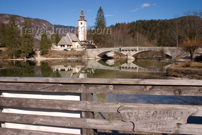 slovenia195: Slovenia - Ribcev Laz - fence - view Bohinj Lake in Spring - photo by I.Middleton - (c) Travel-Images.com - Stock Photography agency - Image Bank