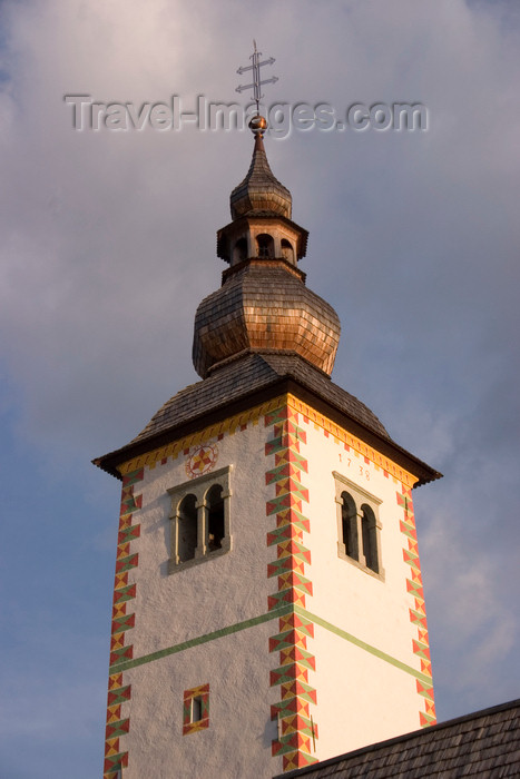 slovenia211: Slovenia - Ribcev Laz - church tower of the church of St John - Bohinj Lake - photo by I.Middleton - (c) Travel-Images.com - Stock Photography agency - Image Bank
