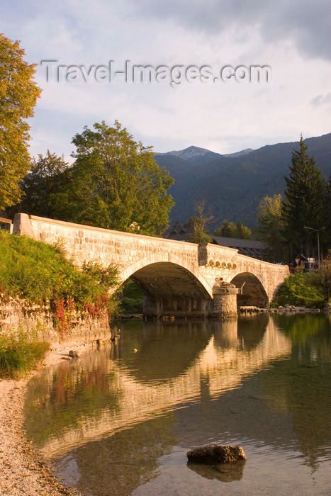 slovenia214: Slovenia - Ribcev Laz - stone bridge reflected on Bohinj Lake - photo by I.Middleton - (c) Travel-Images.com - Stock Photography agency - Image Bank