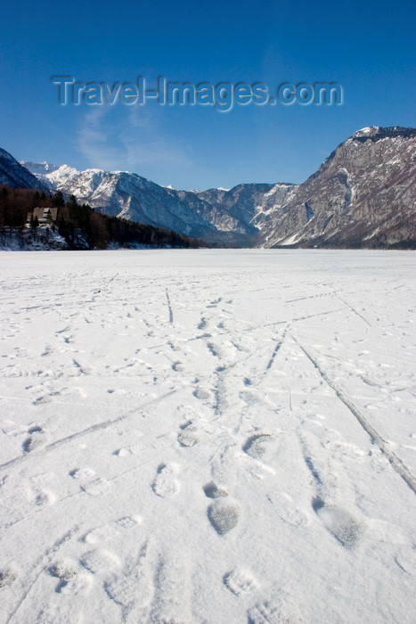 slovenia223: Slovenia - Footprints in the snow on Bohinj Lake when frozen over - photo by I.Middleton - (c) Travel-Images.com - Stock Photography agency - Image Bank