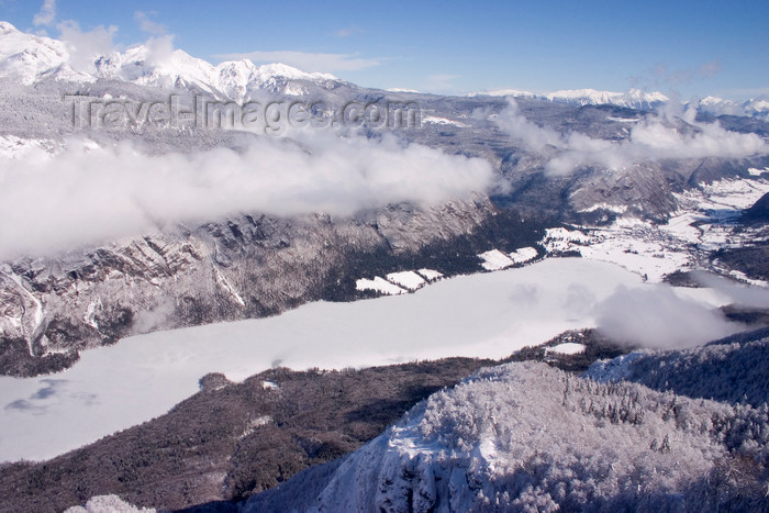 slovenia229: Slovenia - View of frozen Lake Bohinj from Vogel Mountain ski resort - photo by I.Middleton - (c) Travel-Images.com - Stock Photography agency - Image Bank