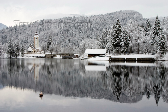 slovenia233: Slovenia - Ribcev Laz - view across Bohinj Lake in winter - photo by I.Middleton - (c) Travel-Images.com - Stock Photography agency - Image Bank