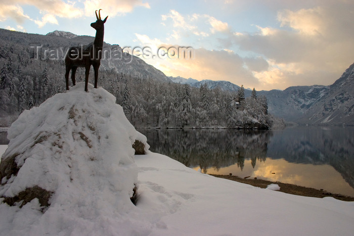 slovenia240: Slovenia - Ribcev Laz - statue of the mythical chamois beside Bohinj Lake at sundown - photo by I.Middleton - (c) Travel-Images.com - Stock Photography agency - Image Bank