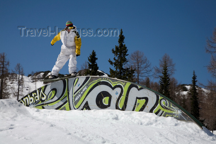 slovenia243: Slovenia - Snowboarder on Vogel mountain in Bohinj - graffiti  - photo by I.Middleton - (c) Travel-Images.com - Stock Photography agency - Image Bank