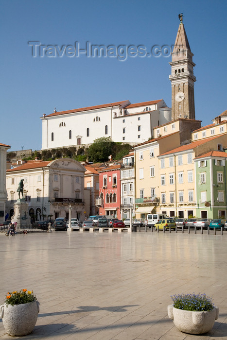 slovenia294: Slovenia - Piran - Slovenian Istria region: Tartinijev Trg and tower of St. George Church - photo by I.Middleton - (c) Travel-Images.com - Stock Photography agency - Image Bank