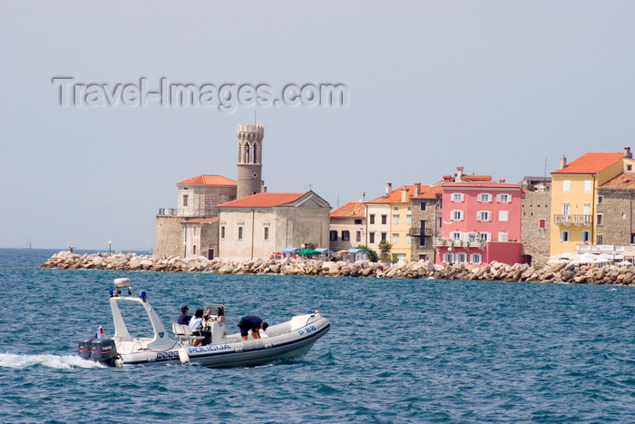 slovenia297: Slovenia - Piran: boat and promenade - seafront, Adriatic coast - photo by I.Middleton - (c) Travel-Images.com - Stock Photography agency - Image Bank