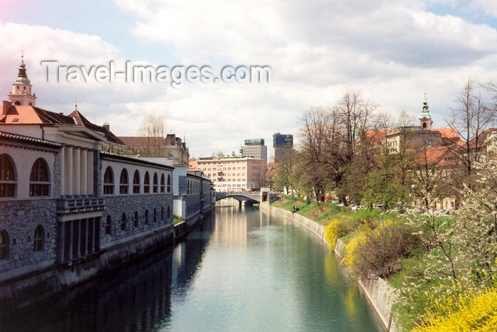 slovenia3: Slovenia - Ljubliana: river view (Ljubljanica) - the embankment and the triple bridge - Petkovskovo nabrezje / Tromostovie - photo by M.Torres - (c) Travel-Images.com - Stock Photography agency - Image Bank