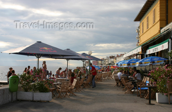 slovenia313: Slovenia - Piran seafront, Adriatic coast - café Teater - photo by I.Middleton - (c) Travel-Images.com - Stock Photography agency - Image Bank