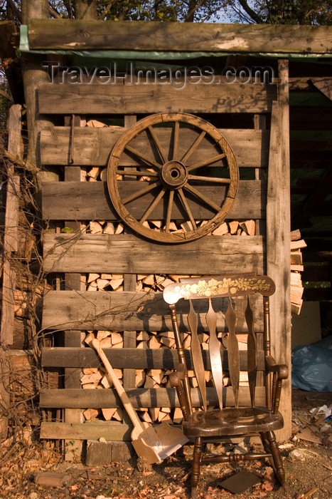 slovenia321: Slovenia - Old farm shed where winter wood is stored on outskirts of Brezice - photo by I.Middleton - (c) Travel-Images.com - Stock Photography agency - Image Bank