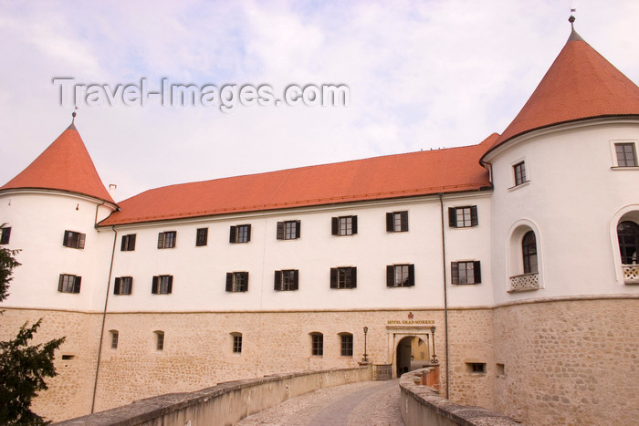 slovenia324: Slovenia - Jesenice na Dolenjskem - lovely castle 10kms south of Brezice,  now a luxury hotel - Golf hotel Grad Mokrice - entrance - photo by I.Middleton - (c) Travel-Images.com - Stock Photography agency - Image Bank