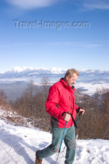 slovenia33: hiker - Smarna Gora mountain on the outskirts of Ljubljana, Slovenia. A popular hiking spot for locals with great views across Ljubljana and Kamnik Mountains - photo by I.Middleton - (c) Travel-Images.com - Stock Photography agency - Image Bank