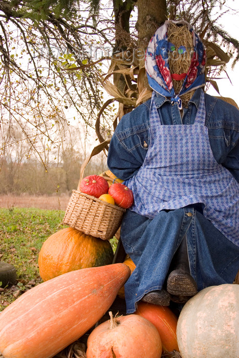 slovenia332: Slovenia - Brezice area: straw statue of old lady selling fruit and veg, often found outside farmhouses to advertise and announce that they sell produce at the farm - photo by I.Middleton - (c) Travel-Images.com - Stock Photography agency - Image Bank