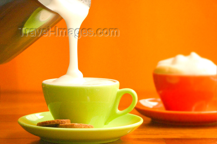 slovenia34: Cappuccino being poured in cafe / bar Bistro Ambient, Ljubljana , Slovenia - photo by I.Middleton - (c) Travel-Images.com - Stock Photography agency - Image Bank