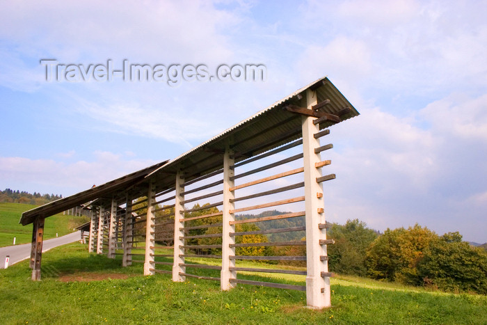 slovenia340: Slovenia - Jance: traditional wooden racks for drying of hay - photo by I.Middleton - (c) Travel-Images.com - Stock Photography agency - Image Bank