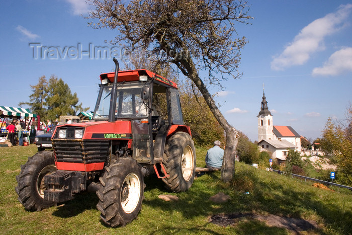 slovenia350: Slovenia - Jance: tractor and church - Chestnut Sunday festival - photo by I.Middleton - (c) Travel-Images.com - Stock Photography agency - Image Bank