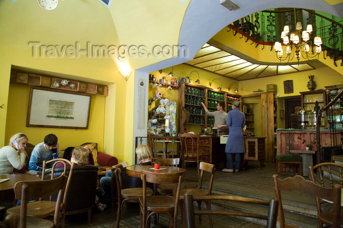 slovenia444: Cajek tea house, Maribor, Slovenia. Serves an array of exotic teas from around the world. Your tea comes with a wooden hourglass timer for brewing .  - photo by I.Middleton - (c) Travel-Images.com - Stock Photography agency - Image Bank