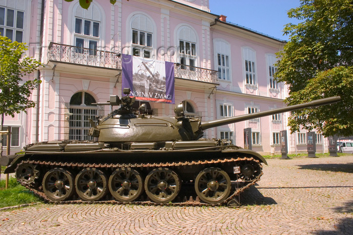 slovenia45: T-55 main battle tank outside museum of modern history in Tivoli park, Ljubljana , Slovenia - photo by I.Middleton - (c) Travel-Images.com - Stock Photography agency - Image Bank