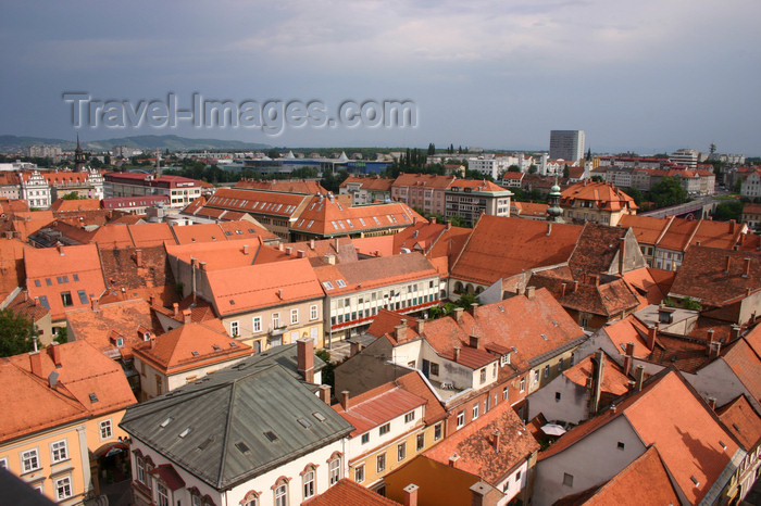 slovenia462: old and new - view from the bell tower of the Church of Saint John the Baptist of the red tiled roodtops of Maribor - photo by I.Middleton - (c) Travel-Images.com - Stock Photography agency - Image Bank