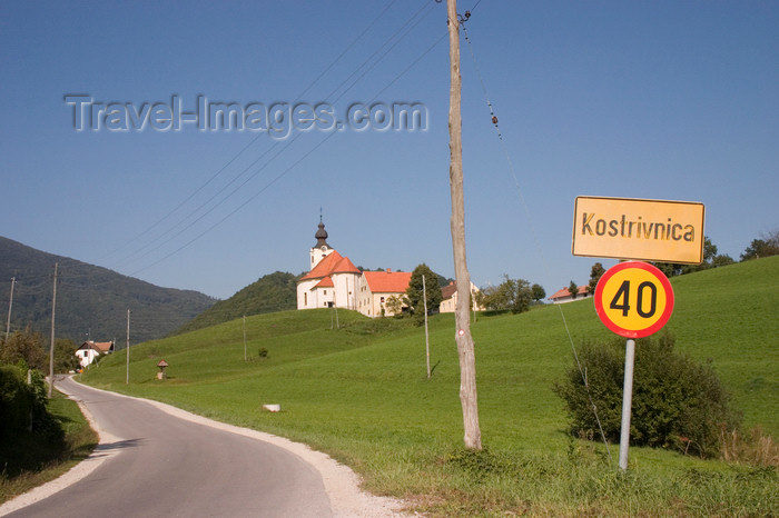 slovenia478: Village of Kostrivnica - sign and road, Rogaska Slatina, Slovenia - photo by I.Middleton - (c) Travel-Images.com - Stock Photography agency - Image Bank