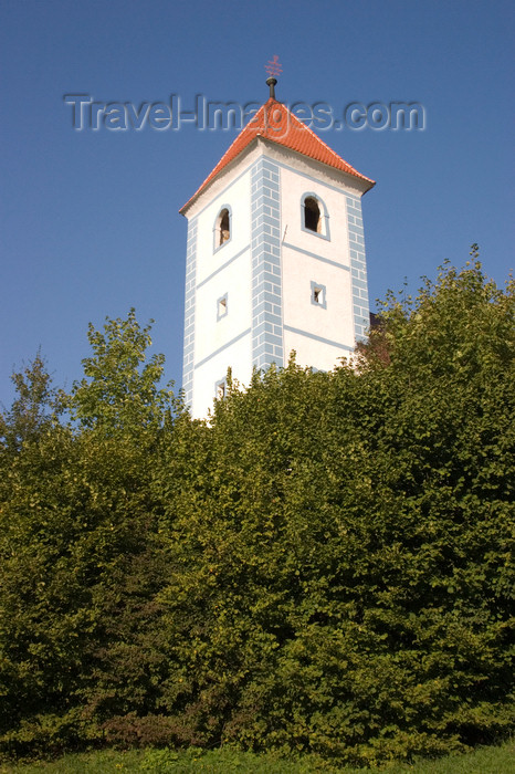 slovenia488: beautiful tall church - Sv. Lenart (Saint Lenart) Village near Rogaska Slatina - this hamlet wedged into the hills was a refuge for the people of Kostrivnica in the 15th century when the Turks invaded - the people escaped to here via the river, leaving visible no trail. The Turks never knew of this place and so the place was left untouched - Slovenia - photo by I.Middleton - (c) Travel-Images.com - Stock Photography agency - Image Bank