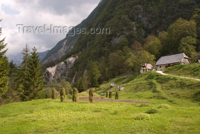 slovenia602: Slovenia - farm hous and grass stacks in the Soca Valley - photo by I.Middleton - (c) Travel-Images.com - Stock Photography agency - Image Bank