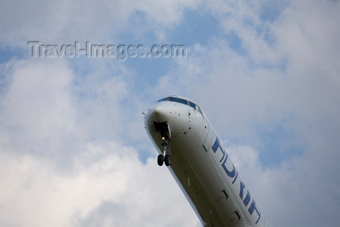 slovenia612: Slovenia - Brnik Airport:S5-AAK Adria Airways Canadair Regional Jet CRJ900 landing at Ljubljana Joze Pucnik Airport - photo by I.Middleton - (c) Travel-Images.com - Stock Photography agency - Image Bank