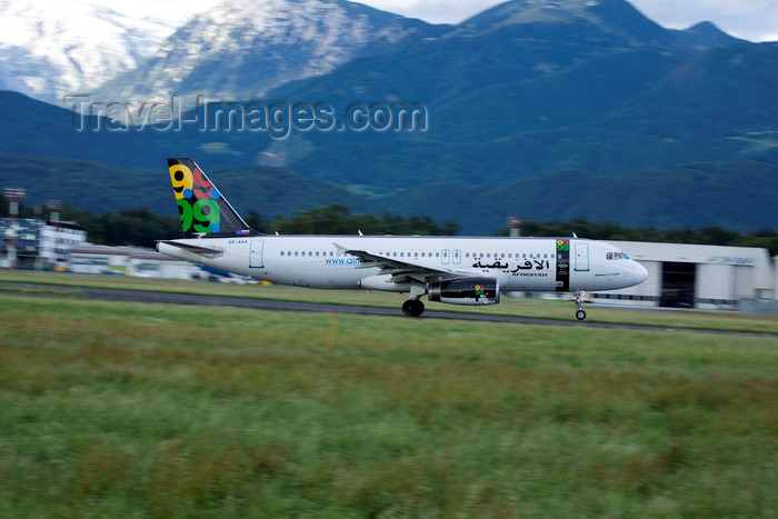 slovenia619: Slovenia - Brnik Airport: Afriqiyah Airbus A320-231 S5-AAA taking off from Ljubljana Joze Pucnik Airport - photo by I.Middleton - (c) Travel-Images.com - Stock Photography agency - Image Bank