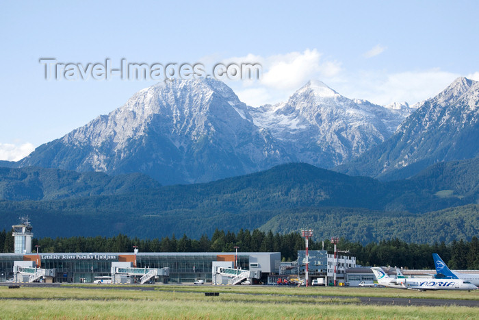 slovenia626: Slovenia - Brnik Airport: mountains and Terminal T1 of Ljubljana Joze Pucnik Airport - photo by I.Middleton - (c) Travel-Images.com - Stock Photography agency - Image Bank