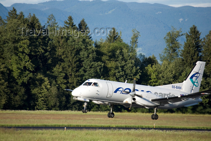 slovenia629: Slovenia - Brnik Airport: Adria Airways Cargo Saab 340 S5-BAN preparing to take off from Ljubljana Joze Pucnik Airport - photo by I.Middleton - (c) Travel-Images.com - Stock Photography agency - Image Bank