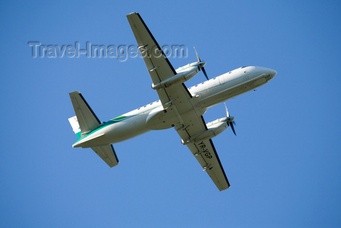 slovenia632: Slovenia - Brnik Airport: Carpatair Saab 340 YR-VGP taking off from Ljubljana Joze Pucnik Airport - photo by I.Middleton - (c) Travel-Images.com - Stock Photography agency - Image Bank