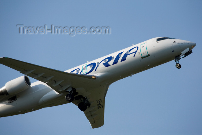 slovenia640: Slovenia - Brnik Airport: Adria Airways Canadair Regional Jet CRJ200LR S5-AAEairplane taking off from Ljubljana Joze Pucnik Airport - photo by I.Middleton - (c) Travel-Images.com - Stock Photography agency - Image Bank