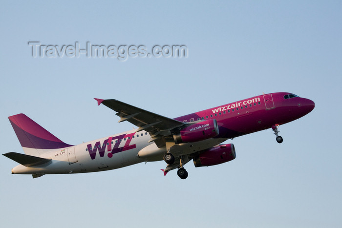 slovenia645: Slovenia - Brnik Airport: Wizz Air Airbus A320-232 HA-LPI taking off from Ljubljana Joze Pucnik Airport - photo by I.Middleton - (c) Travel-Images.com - Stock Photography agency - Image Bank