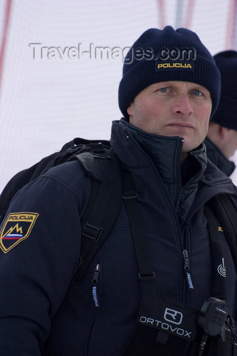 slovenia670: Policeman at the Womens world cup slalom, Kranjska Gora, Podkoren, Slovenia - photo by I.Middleton - (c) Travel-Images.com - Stock Photography agency - Image Bank