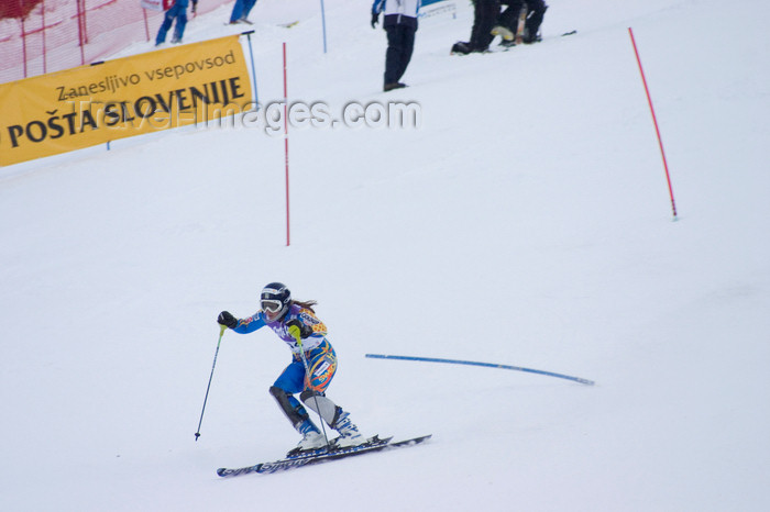 slovenia673: Womens world cup slalom - passing a pole, Kranjska Gora, Podkoren, Slovenia - photo by I.Middleton - (c) Travel-Images.com - Stock Photography agency - Image Bank