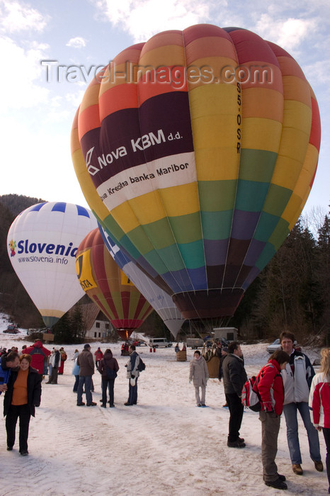 slovenia676: four hot air balloons at the Golden fox, Womens world cup giant slalom, Kranjska Gora, Podkoren, Slovenia - photo by I.Middleton - (c) Travel-Images.com - Stock Photography agency - Image Bank