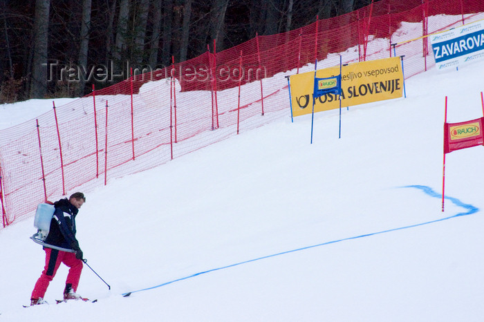 slovenia678: Preparing the track at the Golden fox, Womens world cup giant slalom, Kranjska Gora, Podkoren, Slovenia - photo by I.Middleton - (c) Travel-Images.com - Stock Photography agency - Image Bank