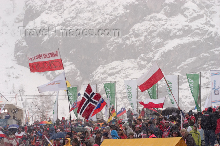 slovenia684: Spectators and flages at Planica ski jumping championships -  Letalnica, Slovenia - photo by I.Middleton - (c) Travel-Images.com - Stock Photography agency - Image Bank