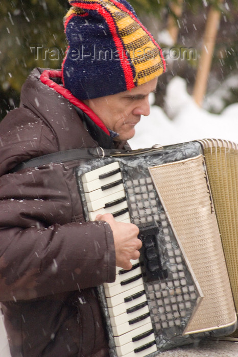 slovenia687: accordion - musician busking at Planica ski jumping championships,  Letalnica, Slovenia - photo by I.Middleton - (c) Travel-Images.com - Stock Photography agency - Image Bank