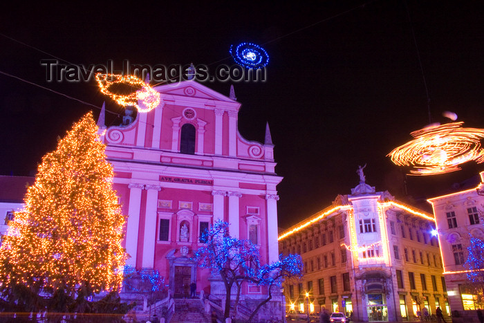 slovenia71: Preseren Square, the city centre, lit up at night for Christmas, Ljubljana, Slovenia  - photo by I.Middleton - (c) Travel-Images.com - Stock Photography agency - Image Bank