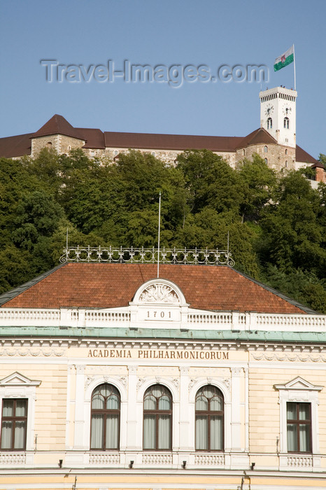 slovenia730: Slovenia - Ljubliana: top floor of the Philharmonic Academy with Ljubljana castle in background - photo by I.Middleton - (c) Travel-Images.com - Stock Photography agency - Image Bank