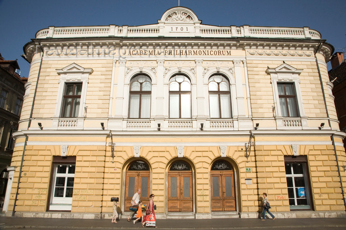 slovenia732: Slovenia - Ljubliana: Philharmonic Academy - facade - home of the Slovenian Philharmonic Orchestra - Academia Philarmonicorum - photo by I.Middleton - (c) Travel-Images.com - Stock Photography agency - Image Bank