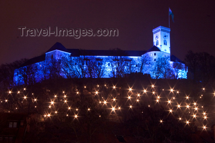 slovenia76: Festively illuminated Castle Hill - Christmas - Ljubljanski grad, Ljubljana , Slovenia - photo by I.Middleton - (c) Travel-Images.com - Stock Photography agency - Image Bank