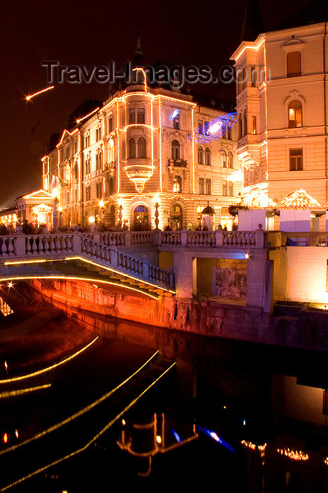 slovenia81: buildings in the city centre lit up at night for Christmas, Ljubljana, Slovenia - photo by I.Middleton - (c) Travel-Images.com - Stock Photography agency - Image Bank