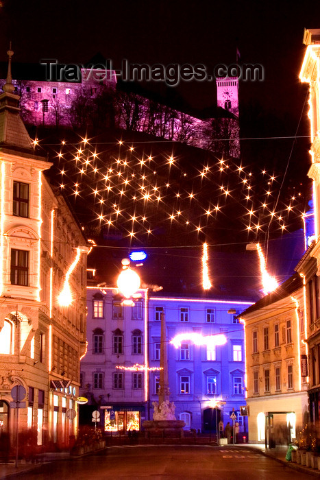 slovenia82: The Castle and the city center - Christmas lights, Ljubljana, Slovenia - photo by I.Middleton - (c) Travel-Images.com - Stock Photography agency - Image Bank